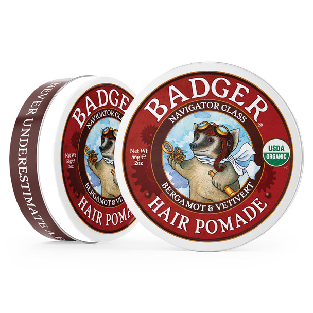 Badger - Hair Pomade, Certified Organic, Medium Hold Hair Pomade with Great Shine, Essential Oils, Mens Hair Pomade, 2oz