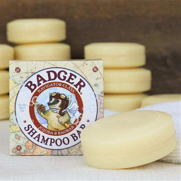 Badger - Shampoo Bar with Jojoba & Baobab, Concentrated & Conditioning Shampoo Bar, Natural Shampoo Bar, Vegan Shampoo Bars for Hair, Bar Shampoo, 3 oz