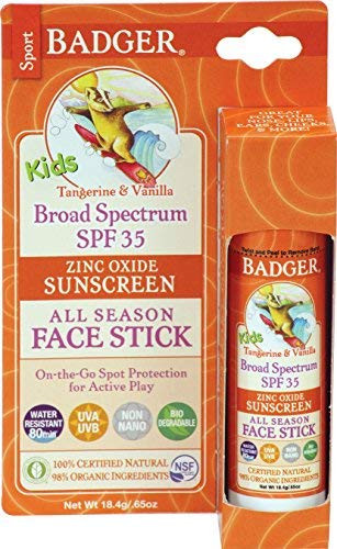 Badger - SPF 35 Clear Zinc Kids Sunscreen Stick - Tangerine & Vanilla - Broad Spectrum Water Resistant Reef Safe Sunscreen, Natural Mineral Sunscreen with Organic Ingredients .65 oz