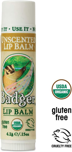 Badger - Unscented Classic Lip Balm, Made with Organic Olive Oil, Beeswax & Rosemary, Natural Lip Balm, Certified Organic, Moisturizing Lip Balm, 0.15 oz (2 pack)