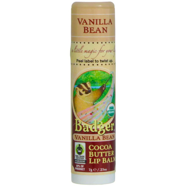 Badger Cocoa Butter Lip Balm-Vanilla Bean, 2 pack