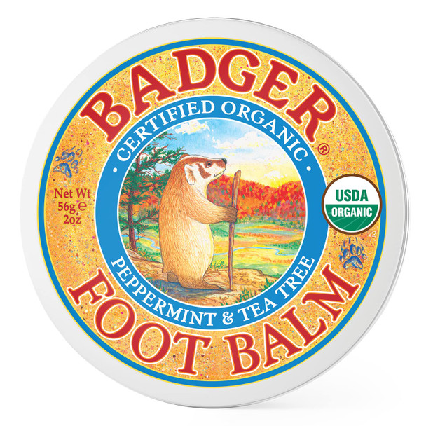 Badger Foot Balm, Organic Tea Tree & Olive Oil Foot Care for Dry Cracked Heels, Cracked Heel Repair for Dry Cracked Feet, Foot Cream Heel Balm, 2 oz