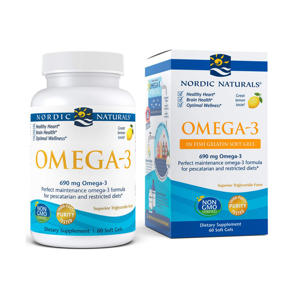 690Mg Omega 3 Fish Oil 60 Softgels, Lemon