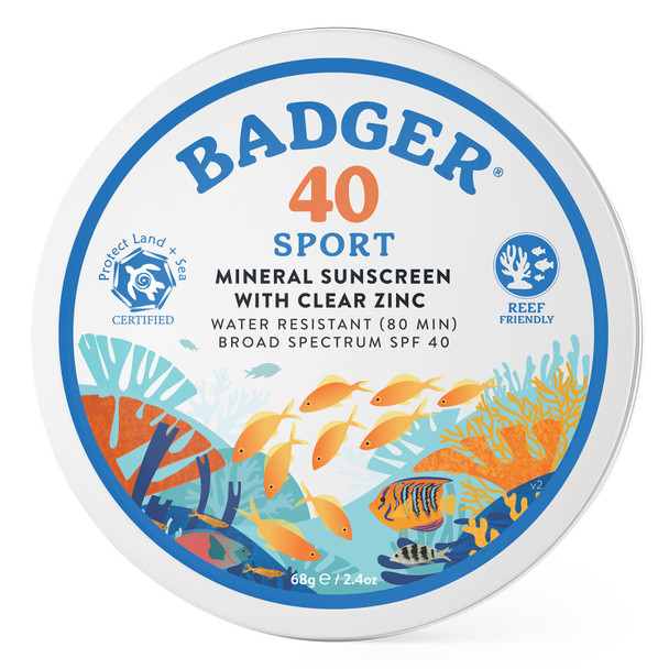 Badger SPF 40 Sport Mineral Sunscreen Tin Ð Reef-Friendly Broad-Spectrum Water-Resistant Sport Sunscreen with Zinc Oxide Ð Unscented, 2.4 oz