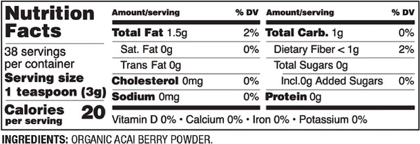 BareOrganics Acai Berry Powder, Superfood Powder, Organic Dietary Supplement, 4 Ounces