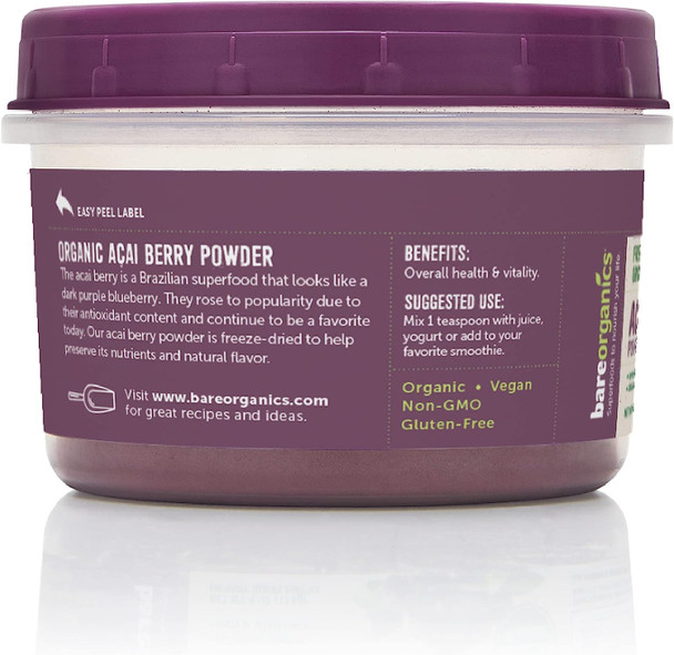 BareOrganics Acai Berry Powder, Superfood Powder, Organic Dietary Supplement, 4 Ounces