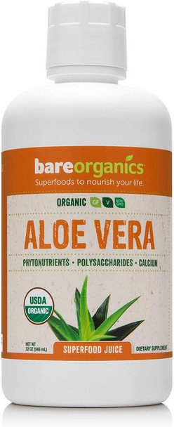 BareOrganics Aloe Vera Juice (Unflavored) | Raw & Natural Super Juice | Organic, Vegan, Gluten-Free & Non-GMO, 32 oz