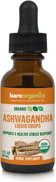 BareOrganics Ashandha Root Liquid Drops, Herbal Supplement, Organic Stress Relief Drops