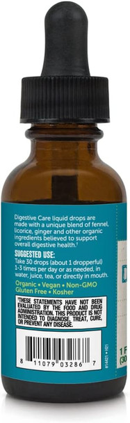 BareOrganics Digestive Care Liquid Drops, Herbal Supplement, Organic Fennel and Ginger Drops, 1 Ounce