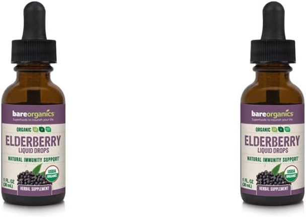 BareOrganics Elderberry Liquid Drops, Herbal Supplement, 1 Ounce (Pack of 2)