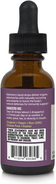 BareOrganics Elderberry Liquid Drops, Herbal Supplement, 1 Ounce (Pack of 2)