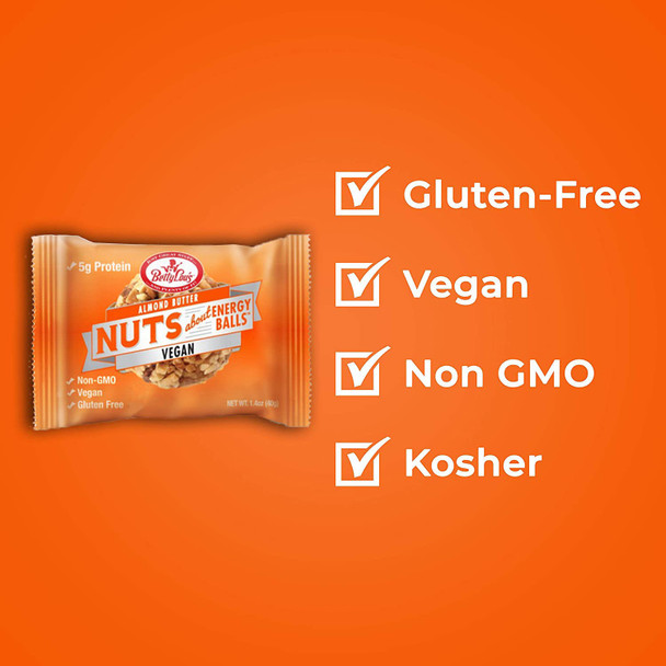 Betty Lou's Energy Balls - Almond Butter | Vegan, Gluten Free, High Protein, Non GMO, High Fiber, No Refined Sugar | Healthy Gluten Free Snacks for Adults & Kids | Individually Wrapped (12 Pack)