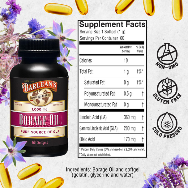 Barlean's Organic Oils Borage Oil 1000 mg Softgels