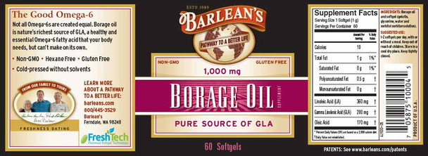 Barlean's Organic Oils Borage Oil 1000 mg Softgels