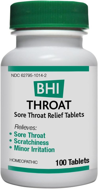 BHI Throat Sore Throat Relief Natural, Safe Homeopathic Relief - 100 Tablets
