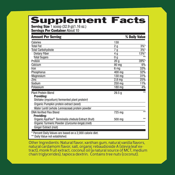 Biochem 100% Plant Protein - Flex - Vanilla - 11.6 oz - 20g Vegan Protein - Keto-Friendly - Amino Acid - Turmeric, Ginger & Ayuflex - Joint & Bone Health - Soft Tissue Support