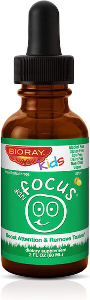 BIORAY Kids NDF Focus, Citrus - 2 fl oz - Supports Cognitive Function, Enhances Clarity & Promotes Steady Energy Levels - Non-GMO, Vegetarian, Gluten Free - 1-2 Month Supply