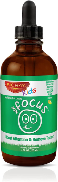 BIORAY Kids NDF Focus, Citrus - 4 fl oz - Supports Cognitive Function, Enhances Clarity & Promotes Steady Energy Levels - Non-GMO, Vegetarian, Gluten Free - 2-4 Month Supply