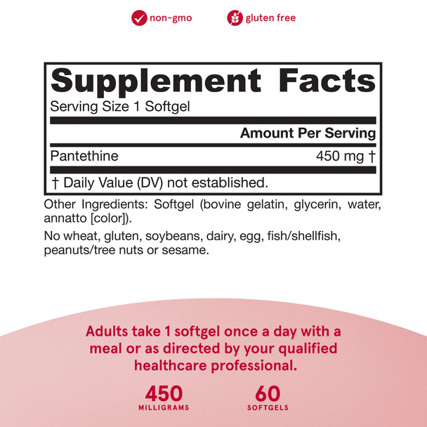 Jarrow Formulas Pantethine 450 mg - Derivative of Vitamin B5 60 Softgels