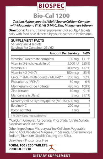 Biospec Nutritionals Bio-Cal 1200 (250 Tablets)