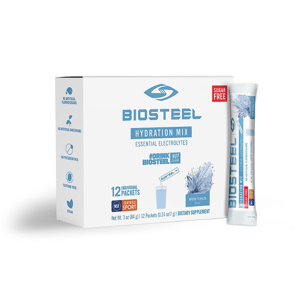 BioSteel Hydration Mix, Sugar-Free with Essential Electrolytes, White Freeze, 12 Single Serving Packets