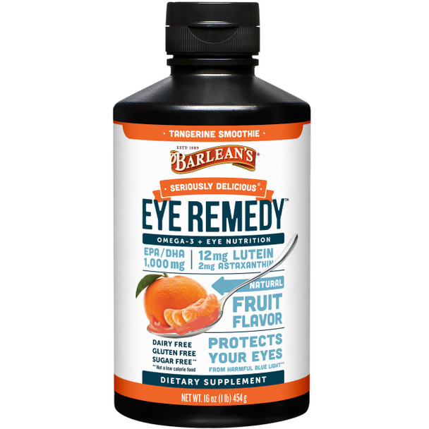 Barlean's Eye Remedy Supplement Tangerine Flavored Fish Oil Liquid with Lutein Astaxanthin and Zeaxanthin 1,000mg Omega 3 EPA DHA Eye Care Supplements 16 oz