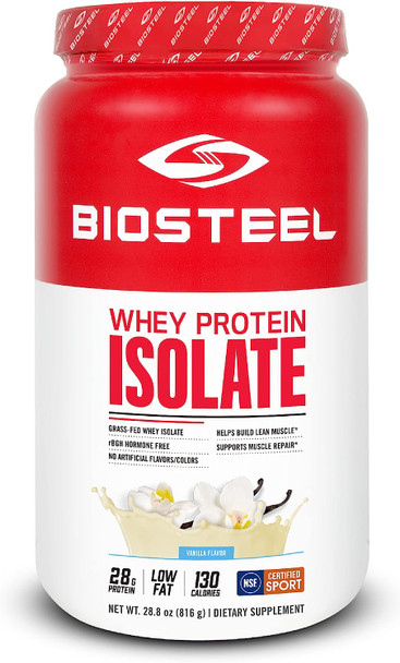 BioSteel Whey Protein Isolate Powder Supplement, Grass-Fed and Non-GMO Post Workout Formula, Vanilla, 24 Servings