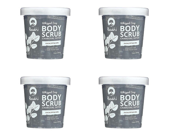 BODHI HANDMADE SOAP Eucalyptus Spa Charcoal Detox Whipped Soap Body Scrub, 14 OZ (Four Pack)