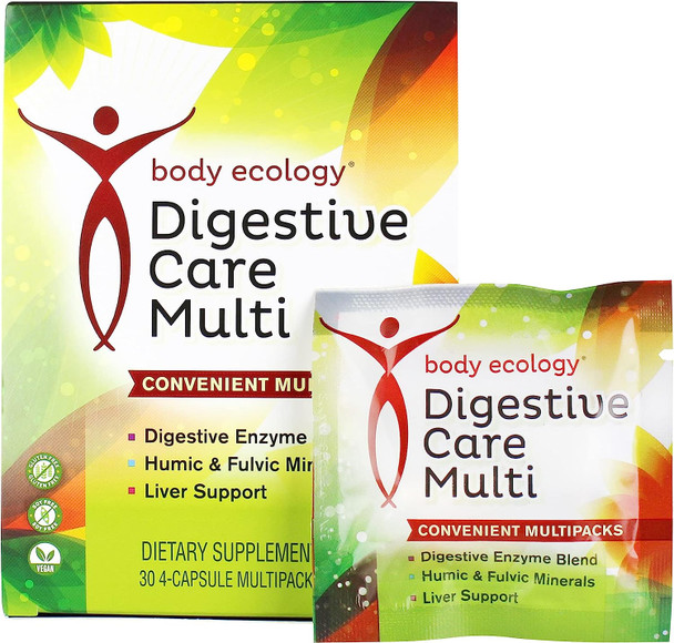 Body Ecology Digestive Care Multi-Pack | Includes Digestive Enzyme Blend, Mineral Powder Blend, Liver Power Cleanse | Convenient, Travel Friendly Pouches | 120 Capsules, 30 Servings