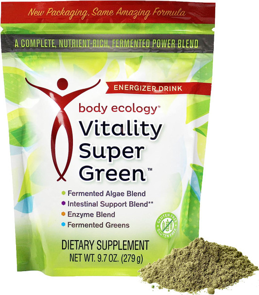 Body Ecology Vitality SuperGreen | Non-GMO Organic Superfood Powder with Spirulina, Alfalfa, Chorella, & More | Boosts Energy, Immunity & Health | 30 Servings