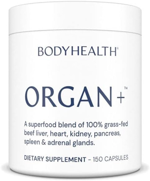 BodyHealth Organ+ Grass-Fed Glandular Organ Complex, Grassfed Beef Organ Supplement, Dessicated Beef Liver, Heart, Kidney, Pancreas, Spleen, Non GMO, Adrenal, Supplement, (150 Capsules)