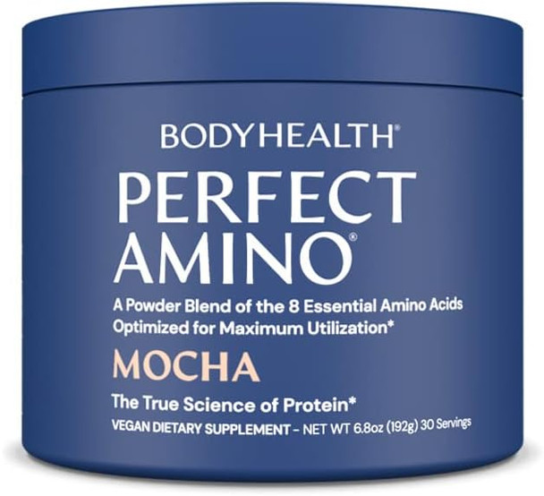 BodyHealth PerfectAmino XP Mocha Boost (30 Serving), Best Pre/Post Workout Recovery Drink, 8 Essential Amino Acids Energy Supplement with 50% BCAAs, 100% Organic, 99% Utilization (Packaging May Vary)