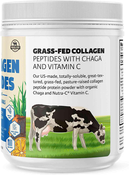 Brain Forza Grass Fed Collagen Peptides Powder w/ Chaga Mushroom & Vitamin C  Unflavored Collagen Powder, Hydrolyzed Collagen, Hair, Skin Nails, Post Workout, Paleo & Keto (Unflavored, 25 Servings)