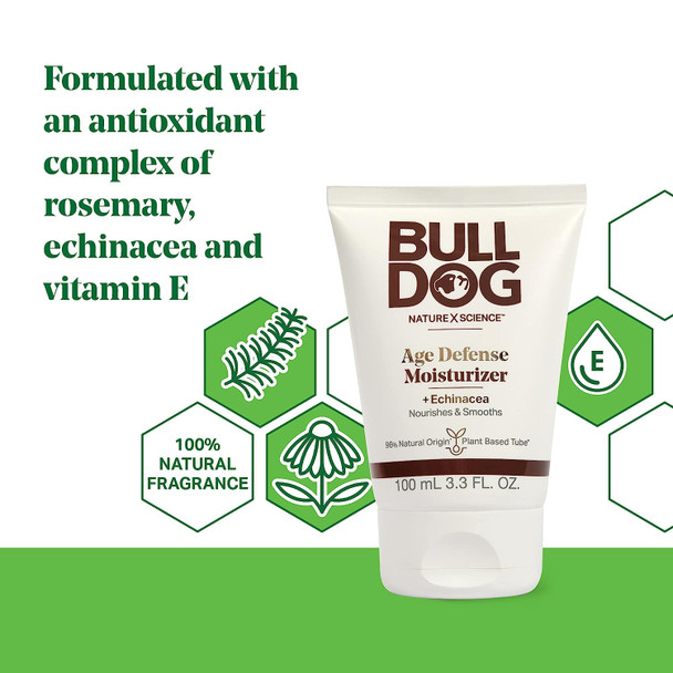 Bulldog Mens Skincare and Grooming Age Defense, Moisturizer Fragrance Free 3.3 Fl Oz