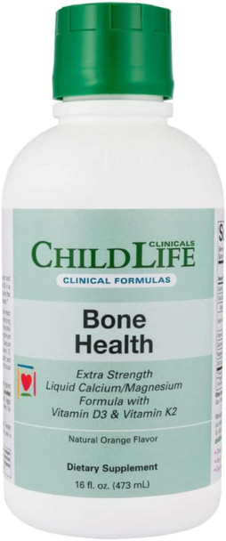 ChildLife Clinicals Bone Health, Kids Vitamins - Vitamin D, Magnesium, Vitamin K2, All-Natural, Gluten-Free, Supports Healthy Bone Growth, Calcium Supplement for Kids - Orange Flavor, 16 Fluid Ounces