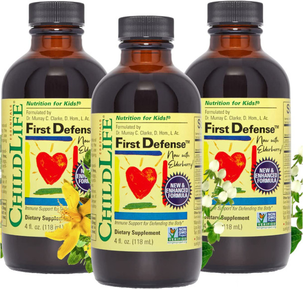 CHILDLIFE ESSENTIALS First Defense - Kids Immune Support, an Immune Boost Supplement, All-Natural, Gluten-Free, Allergen-Free, Non-GMO - Naturally Flavored, 4 Ounce Bottle (Pack of 3)