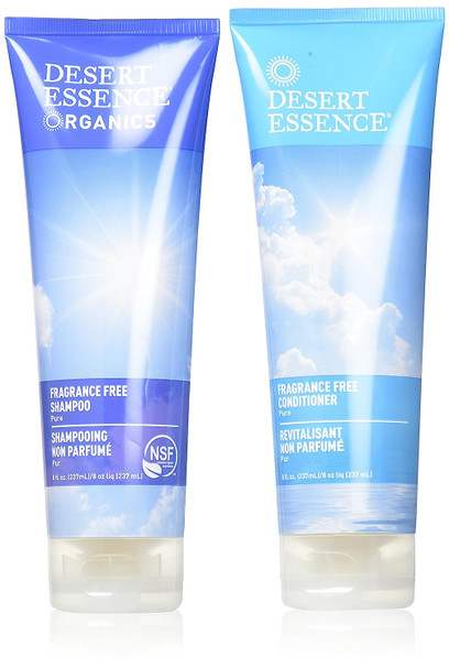 Desert Essence Fragrance Free Shampoo & Conditioner Bundle - 8 Fl Ounce - Pure - Vitamin B5 - Green Tea - Softer, Shinier & More Manageable - Aloe Vera - Unscented