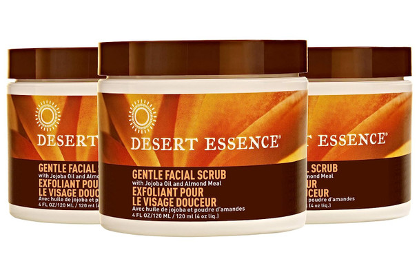 Desert Essence Gentle Facial Scrub - 4 Fl Oz - Pack of 3 - Jojoba Oil - Almond Meal - Oat Buff Skin - Aloe Vera - Removes Dead Skin Cells, Unclogs Pores - For Radiant Skin - Exfoliating Scrub
