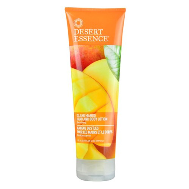 Desert Essence Island Mango Hand & Body Lotion - 8 Fl Ounce - Enriching - Aloe Vera - Jojoba & Coconut Oil - Shea Butter - Delightful Scent - Moisturizes & Refreshes Skin