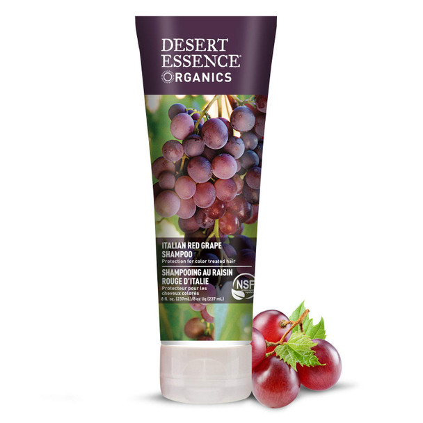 Desert Essence Italian Red Grape Shampoo - 8 Fl Ounce - Pack of 3 - Protection For Color Treated Hair - Antioxidants - Healthier & Smoother - Vitamin B5 - Sugar & Coconut Oil Cleansers