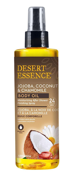 Desert Essence Jojoba, Coconut & Chamomile Body Oil - 8.28 Fl Ounce - Provides 24 Hour Moisture - Vitamin Enriched - Nurtures and Soothes Sensitive Skin - Shea Butter - Soft Radiant Skin