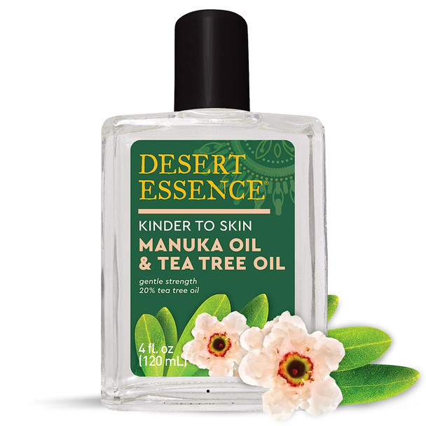 Desert Essence Kinder to Skin Manuka Oil & Tea Tree Oil, 4fl. oz. - Gluten-Free, Vegan, Cruelty Free  Tea Tree Oil & Manuka Oil Solution, Soothes Skin, Reduces Irritation, Sensitive Skin, Blemish Prone Skin, Insect Bites