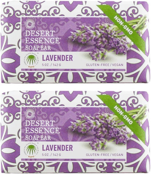 Desert Essence Lavender Soap Bar With Tea Tree Oil and Lavender Oil, Gluten-Free/ Vegan, 5 oz. (Pack of 2)