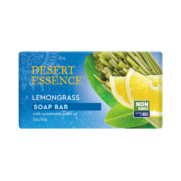 Desert Essence Lemongrass Soap Bar - 5 Ounce - Cleanse & Soothes Skin - Tea Tree Oil - Aloe Vera - Jojoba Oil - Refreshing Rich Scent - Acne - Invigorating Moisturizer