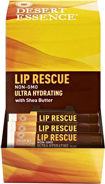 Desert Essence Lip Rescue Ultra Hydrating with Shea Butter - 0.15 oz - 24 Pack - Soft Moisturizer Balm Stick - w/ Ginkgo Biloba Extract - for Dry Lips