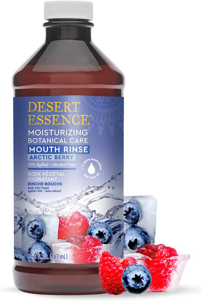 Desert Essence Moisturizing Botanical Care Mouth Rinse - 15.8 Fl Ounce - Natural Refreshing - Artic Berry - Helps Reduce Plaque Buildup - Refreshes Mouth & Gums - Oral Care - Alcohol Free