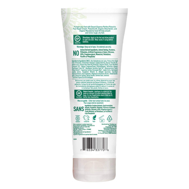 Desert Essence Pistachio Foot Repair Cream - 3.5 Fl Ounce - Restores Softness - Skin Repair & Renewal - Pistachio Nut Oil - Shea Butter - Macadamia Seed Oil - Cruelty-Free