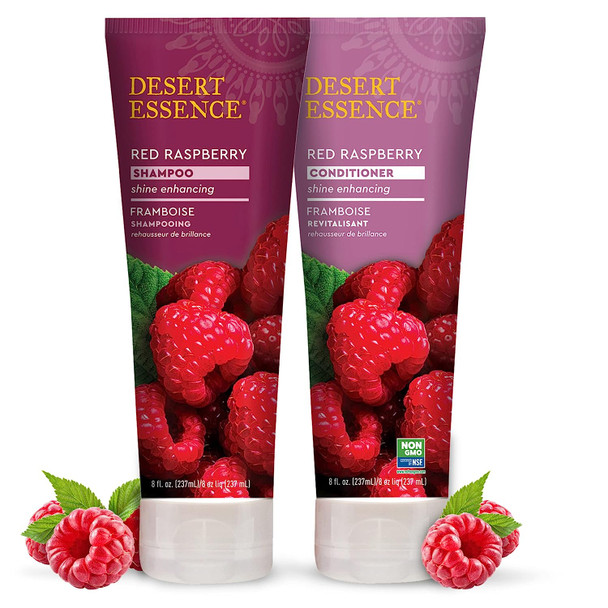 Desert Essence Red Raspberry Shampoo and Conditioner Bundle With Aloe Leaf Juice, Jojoba, Vitamin B-5 and Shea Butter, 8 fl. oz. and 8 fl. oz. Each