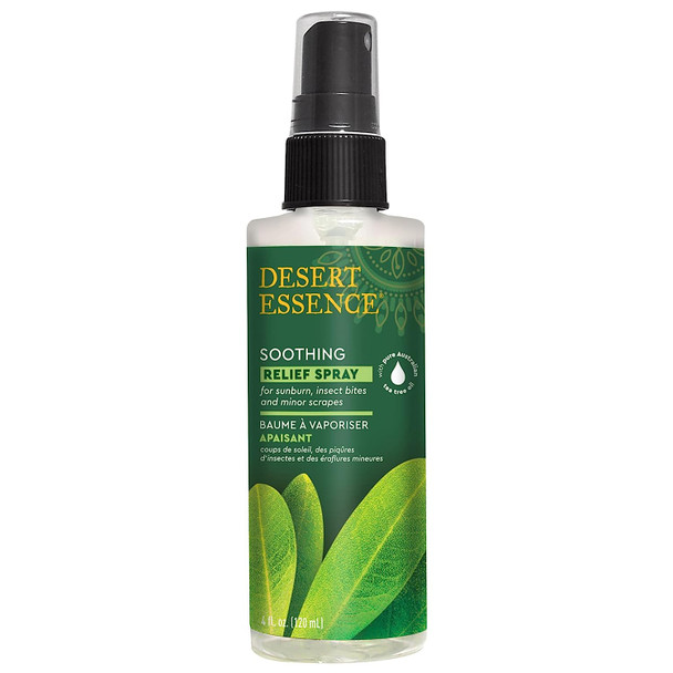 Desert Essence Relief Spray - 4 Fl Ounce - Eco-Harvest Tea Tree Oil & Other Essential Oils - Natural First Aid - Minor Burns - Sunburn - Insect Bites - Scrapes - May Comfort Aching Feet