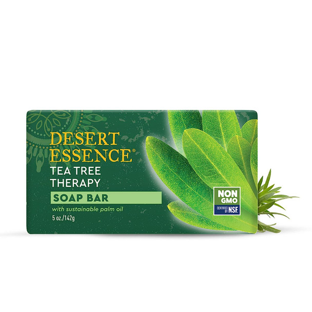 Desert Essence Tea Tree Therapy Cleansing Bar Soap - 5 Ounce - Pack of 2 - Therapeutic Skincare - All Skin Types - Jojoba Oil - Aloe Vera - Palm Oil - Moisturizes Face and Body